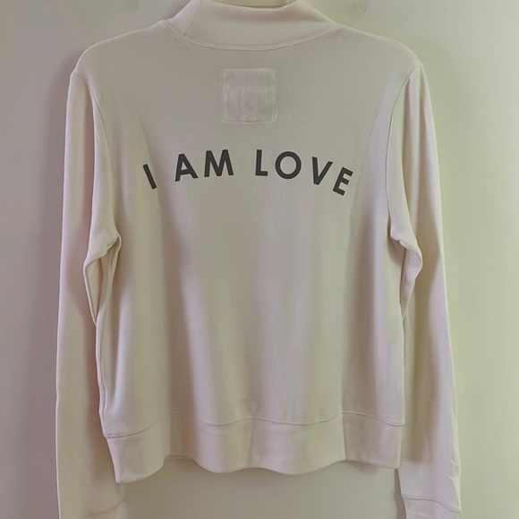 PEACE LOVE WORLD Comfy Mock Neck Pullover with “I AM LOVE” Graphic on the Back - Picture 1 of 6